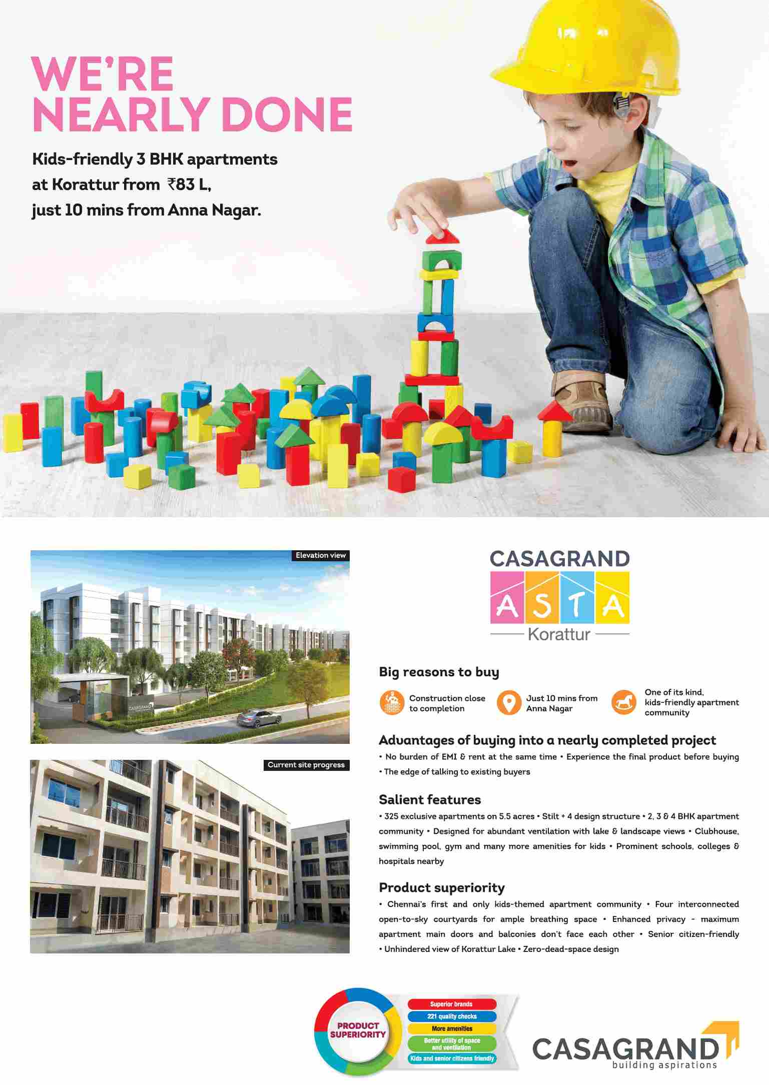 Construction close to completion at Casagrand Asta in Ambattur, Chennai